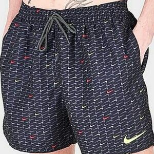 NEW NIKE SWOOSH ALL-OVER PRINT 5- INCH SWIM SHORTS.